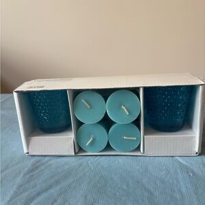 Blue Glass Candle Holder Set